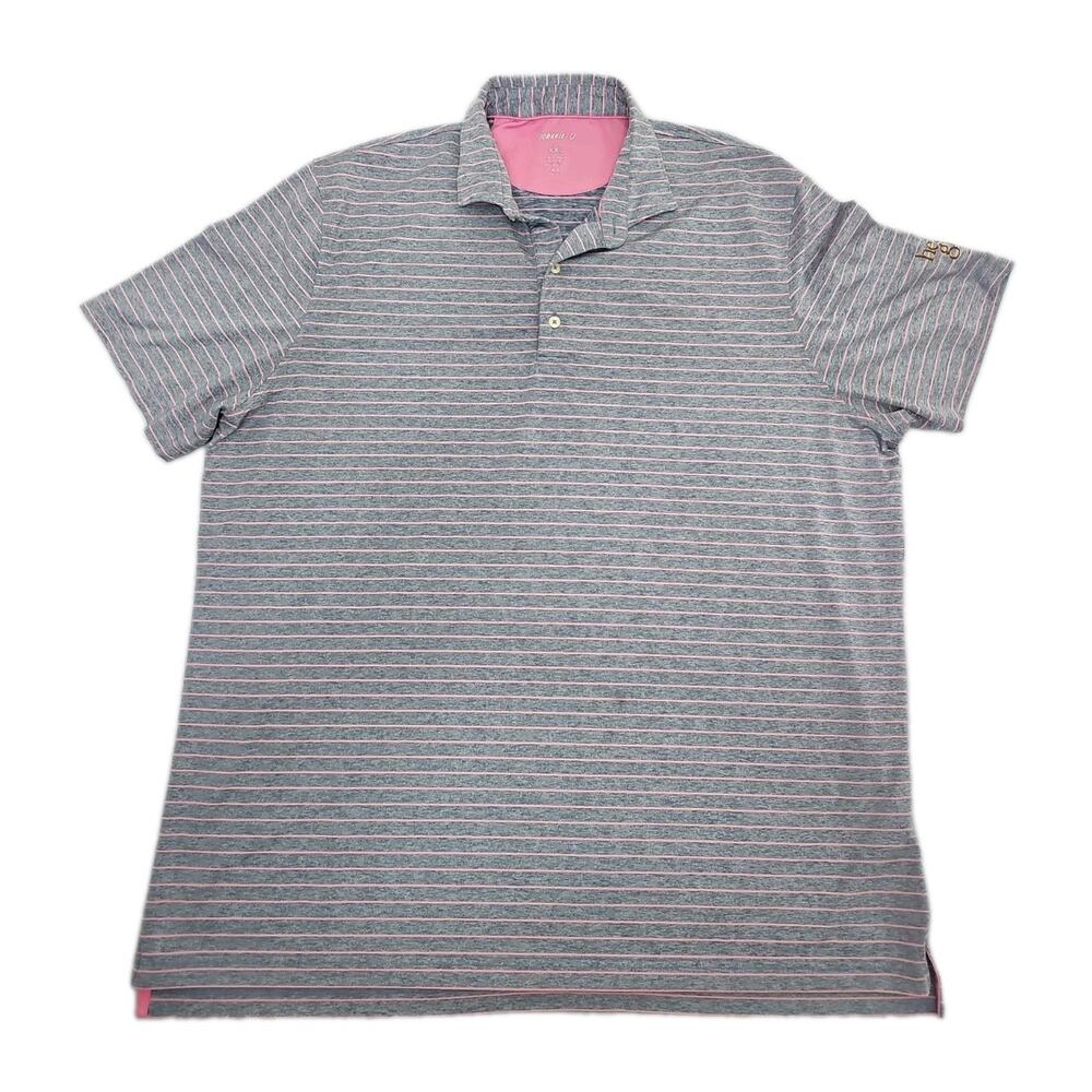 Johnnie-O Mens Polo Shirt Short Sleeve Gray Pink Stripes XXL Golf UPF 50 Summer